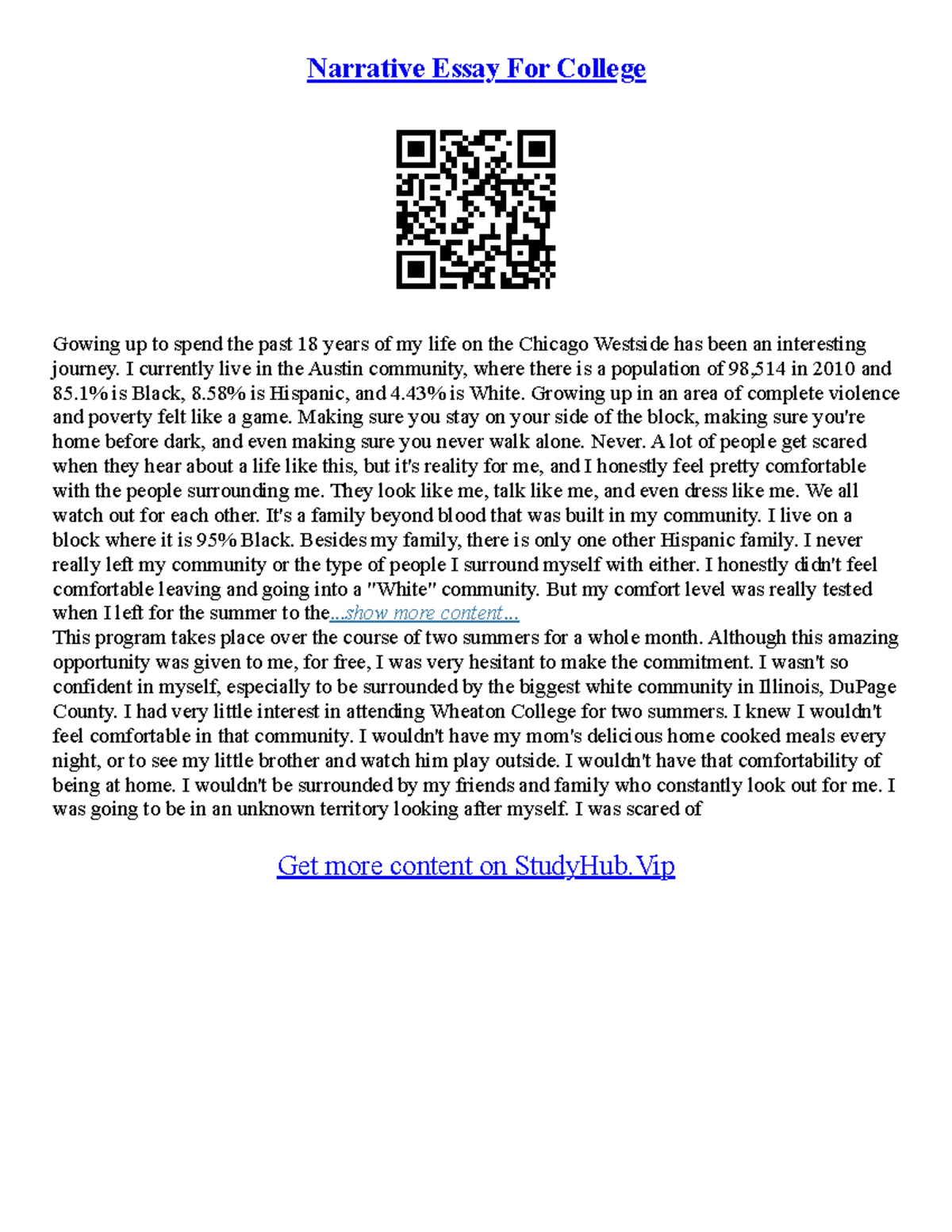 College Narrative Essay - Narrative Essay For College Gowing up to ...