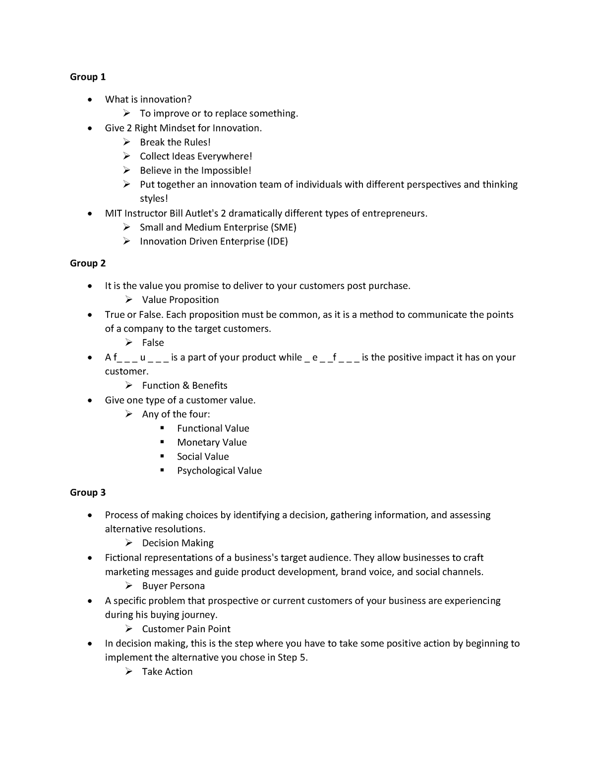 3 2 Quiz Answer Compilation - Group 1 What is innovation? To improve or ...