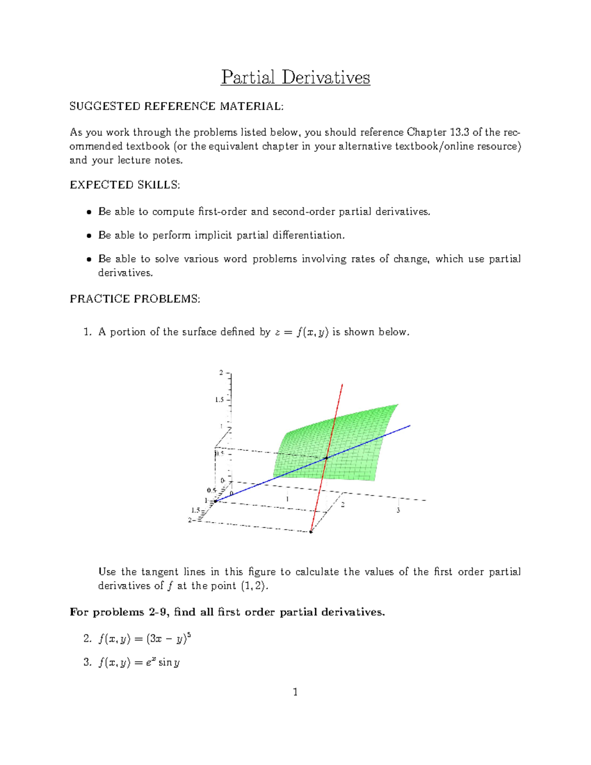 Homework 13 - Partial Derivatives SUGGESTED REFERENCE MATERIAL: As you ...
