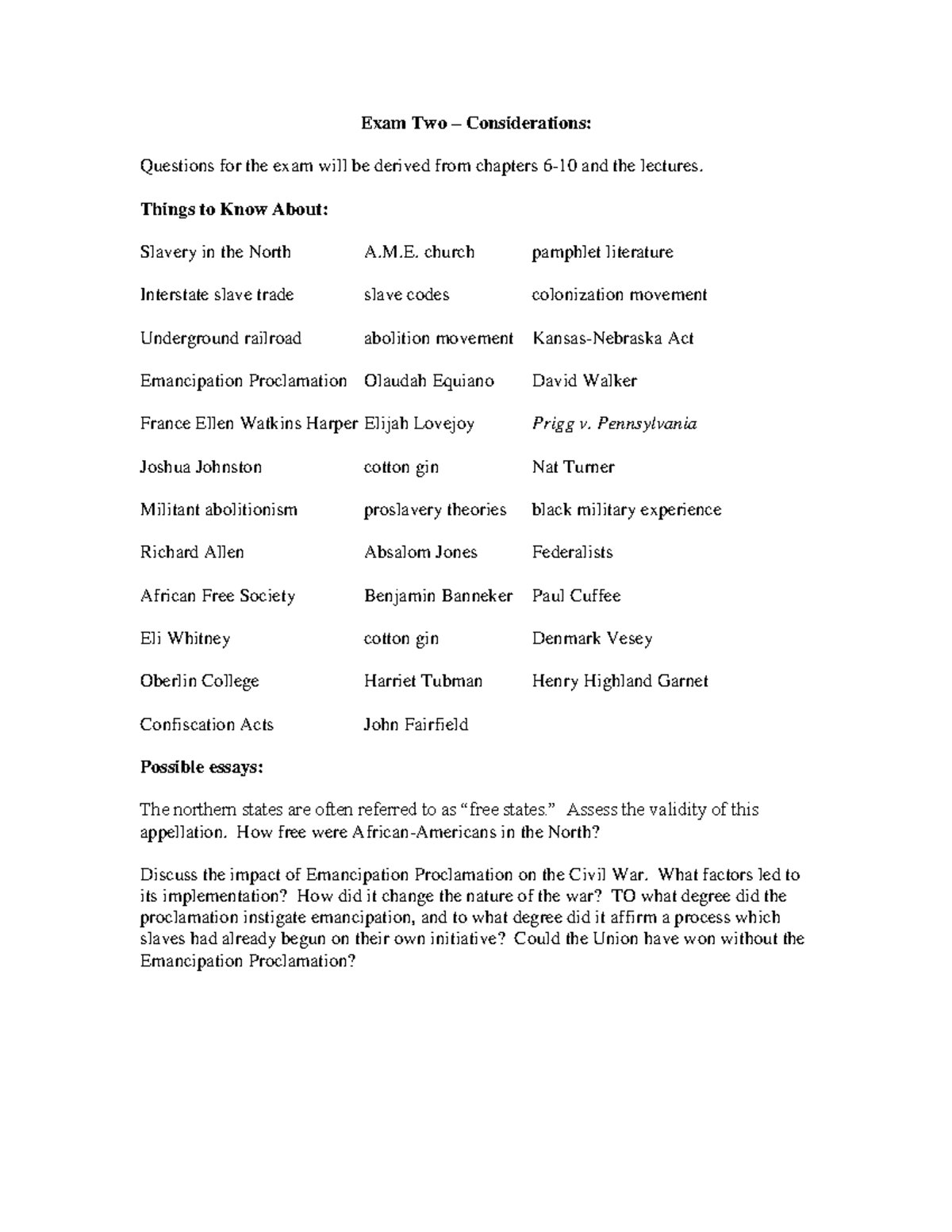 Exam 2 Study Guide - Exam Two – Considerations: Questions for the exam ...