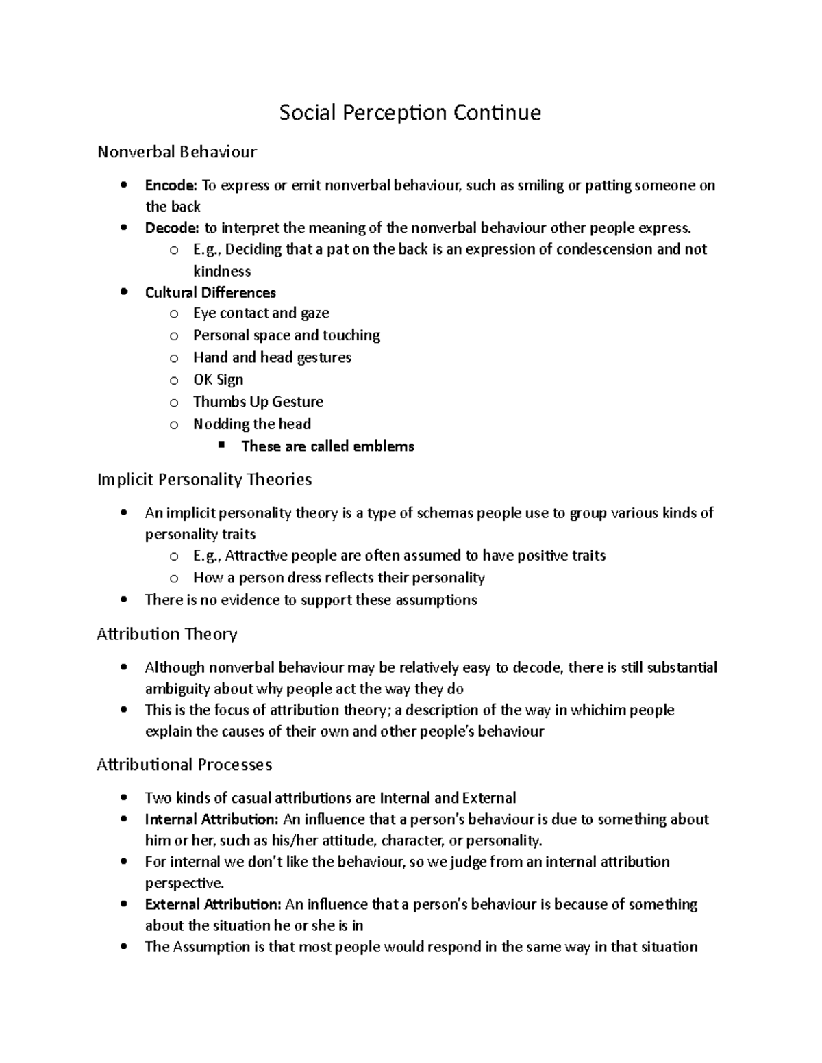 Psychology - Social (Week 4 Notes) - Social Perception Continue ...