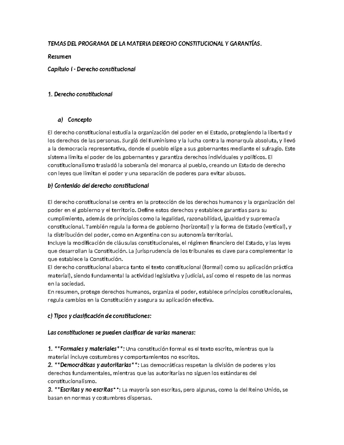 Derecho constitucional resumen - TEMAS DEL PROGRAMA DE LA MATERIA ...