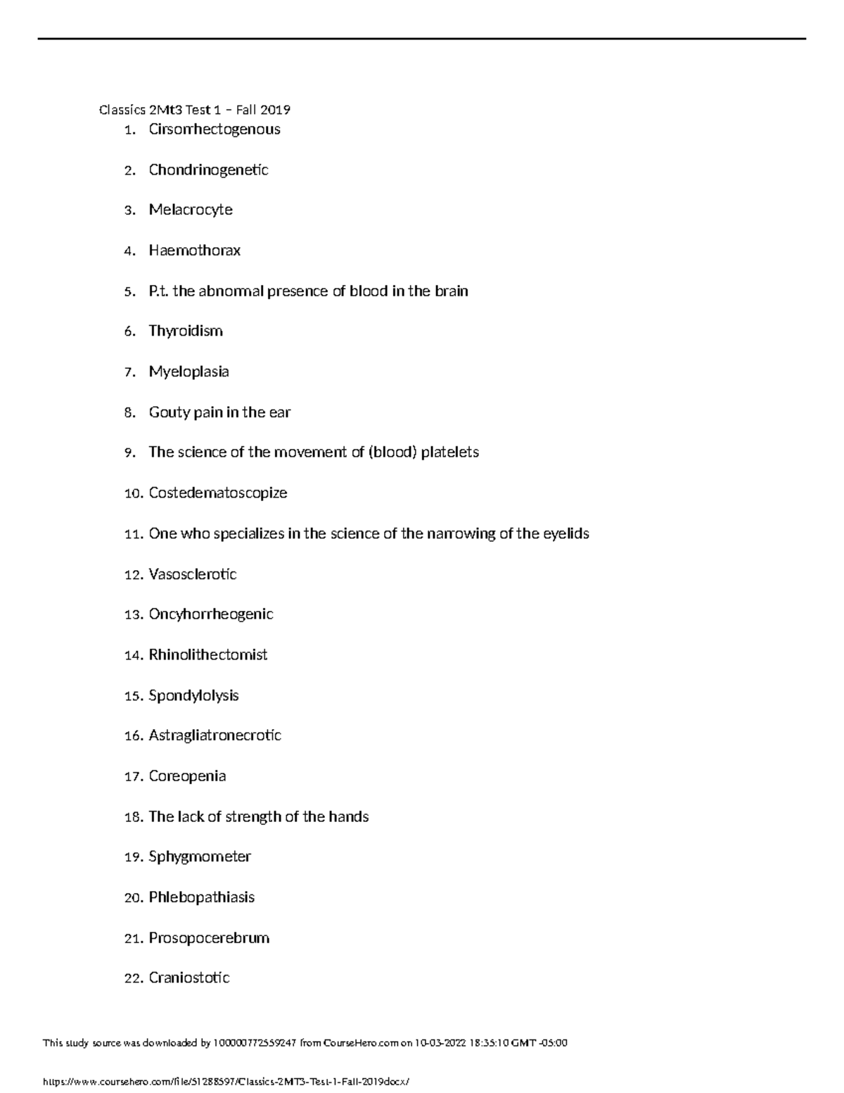 Classics 2MT3 Test 1 Fall 2019 - Classics 2Mt3 Test 1 – Fall 2019 1 ...