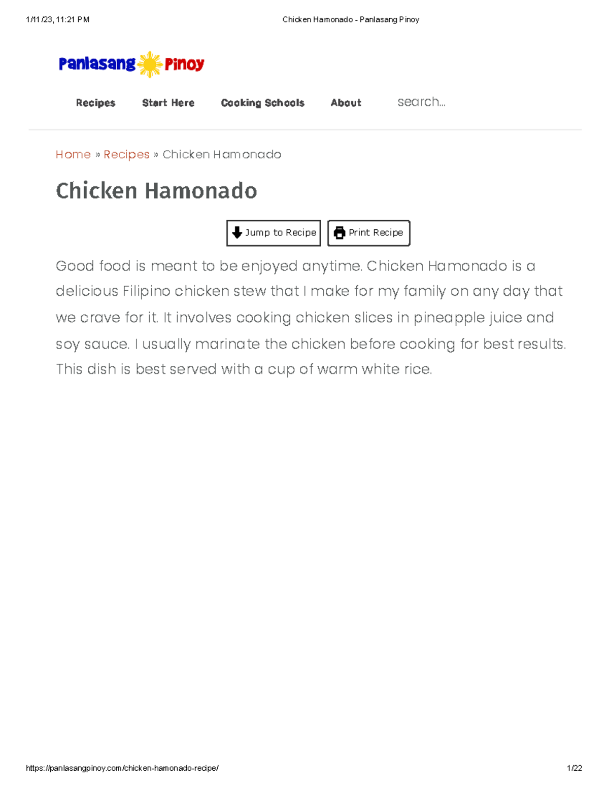 Chicken Hamonado - Panlasang Pinoy - Recipes Start Here Cooking Schools ...