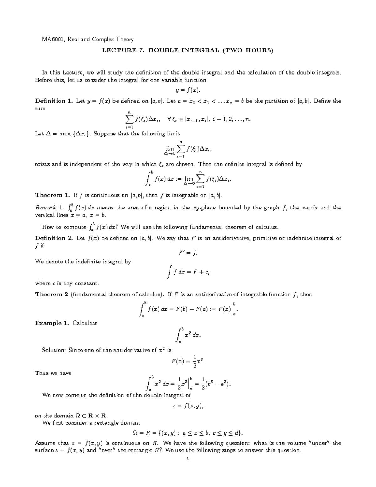 Lecture Notes 7 Real And Complex Function Theory Ma6001 Real And