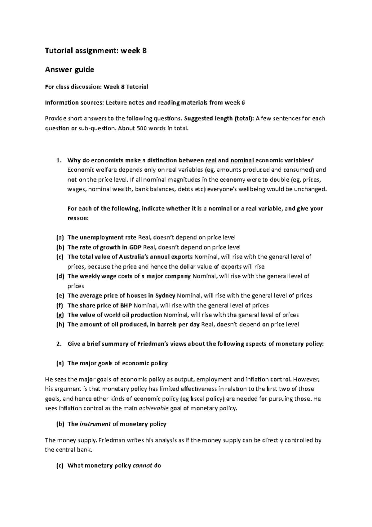 Tutorial assignment Week 8 2021 answers - Tutorial assignment: week 8 ...