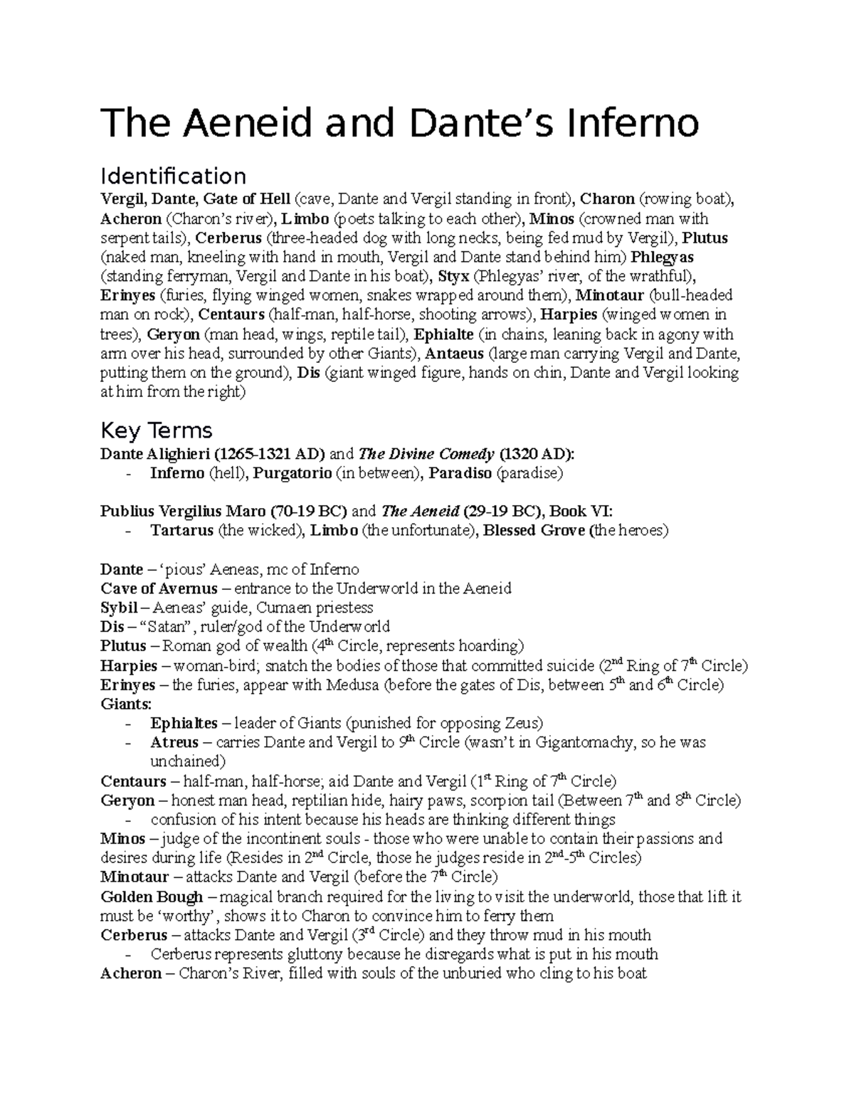 The Aeneid In Dante's Inferno Worksheet - The Aeneid And Dante’s ...