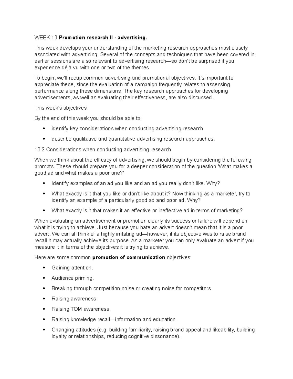WEEK 10 Promotion research II - This week develops your understanding ...
