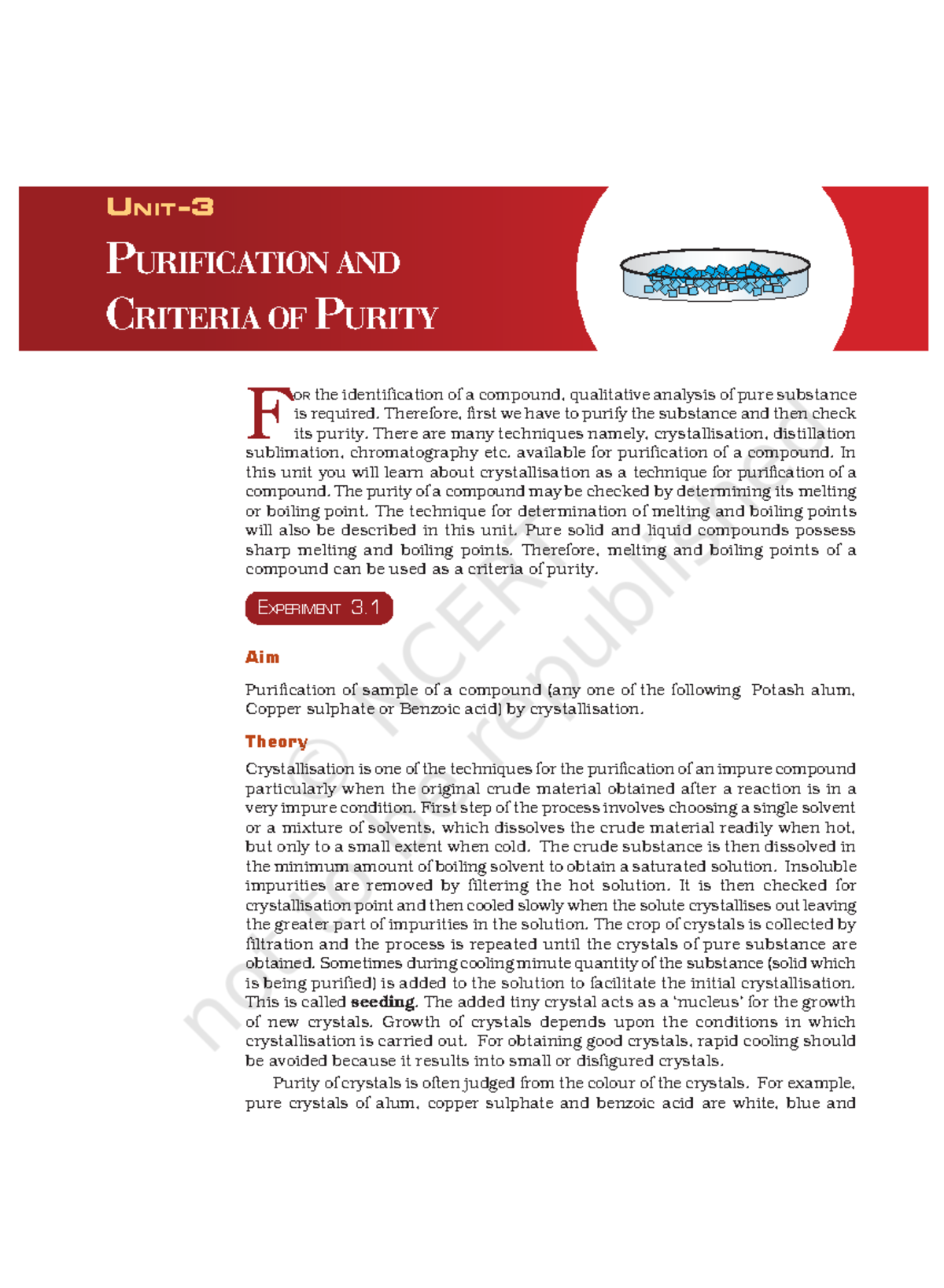 CBSE Class 11 Chemistry Practical Unit 3 - UNIT- PURIFICATION AND ...