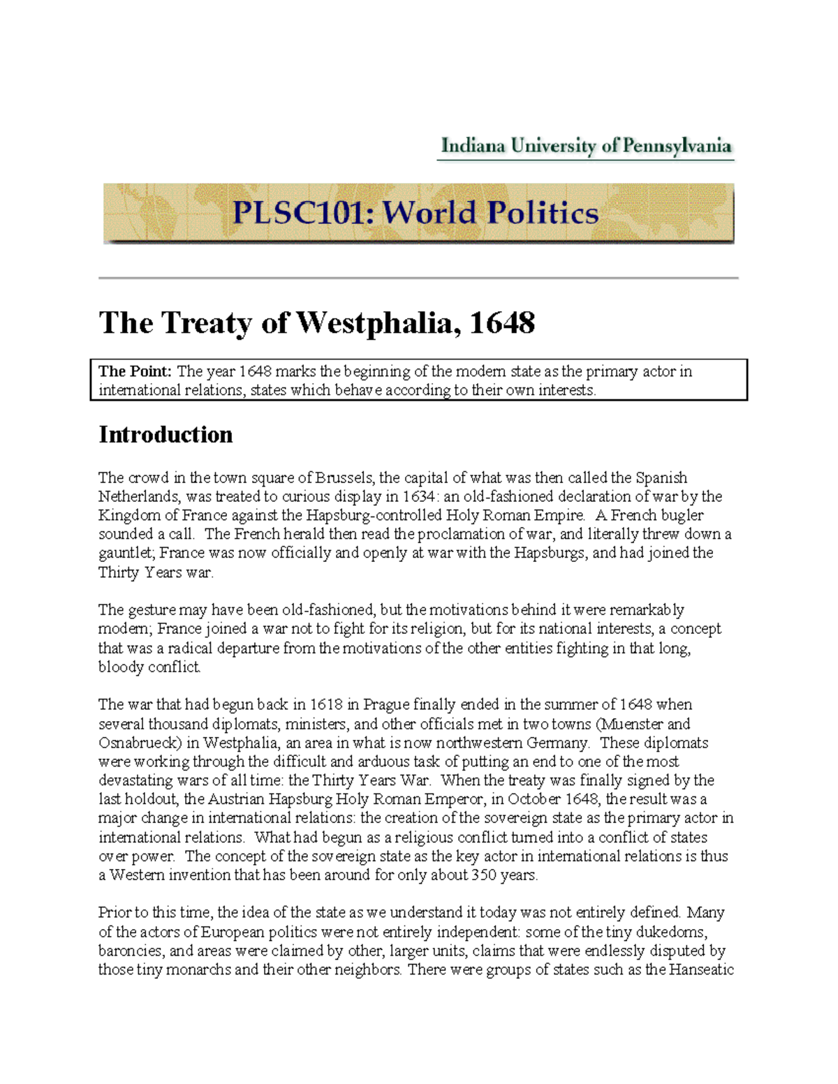 treaty of westphalia essay