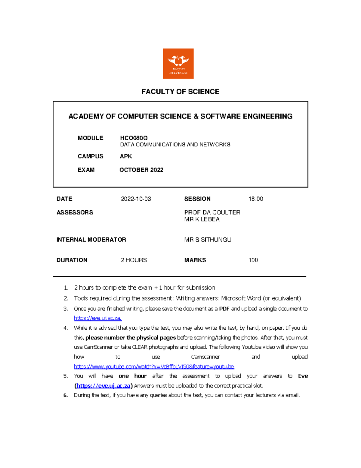 HCO080Q-2022-EXAM - FACULTY OF SCIENCE ACADEMY OF COMPUTER SCIENCE ...