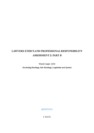 LLW3009 Assignment 2A - Assessment 2A LLW3009 Lawyers’ Ethics And ...