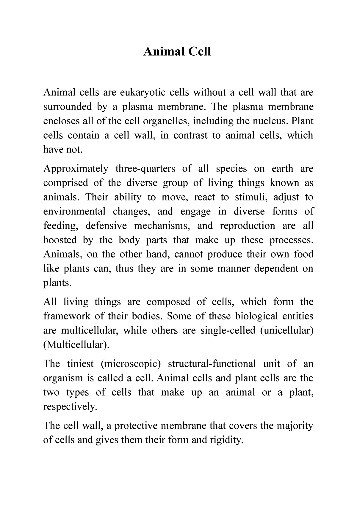 animal cell essay