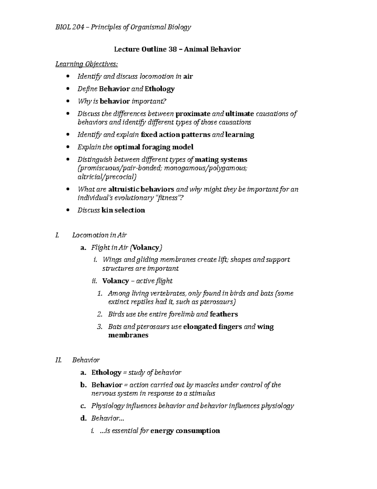 BIOL 204 Lecture 38 Outline - Animal Behavior - BIOL 204 – Principles ...