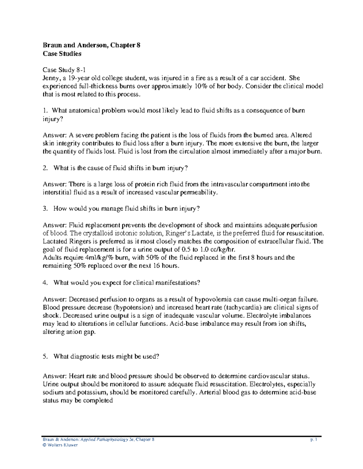Ch08 Altered Fluid Electrolyte Case Study Answers Braun & Anderson