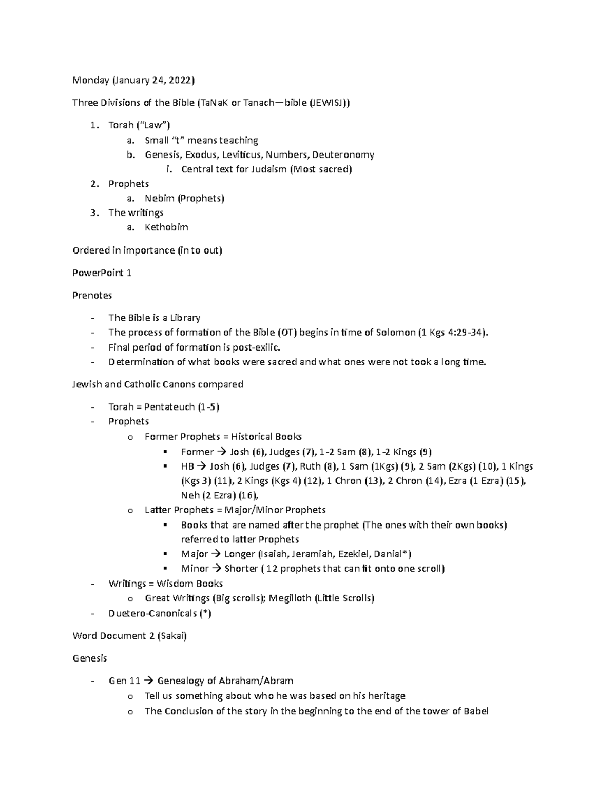 THL 312- Class Notes - Monday (January 24, 2022) Three Divisions of the ...