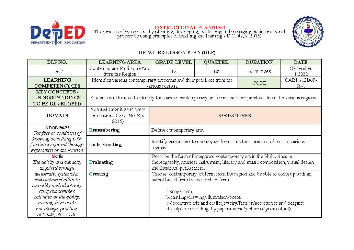 Detailed Lesson Plan Week 2 Cpar Copy Detailed Lesson Plan Dlp Dlp No Learning Area 2252