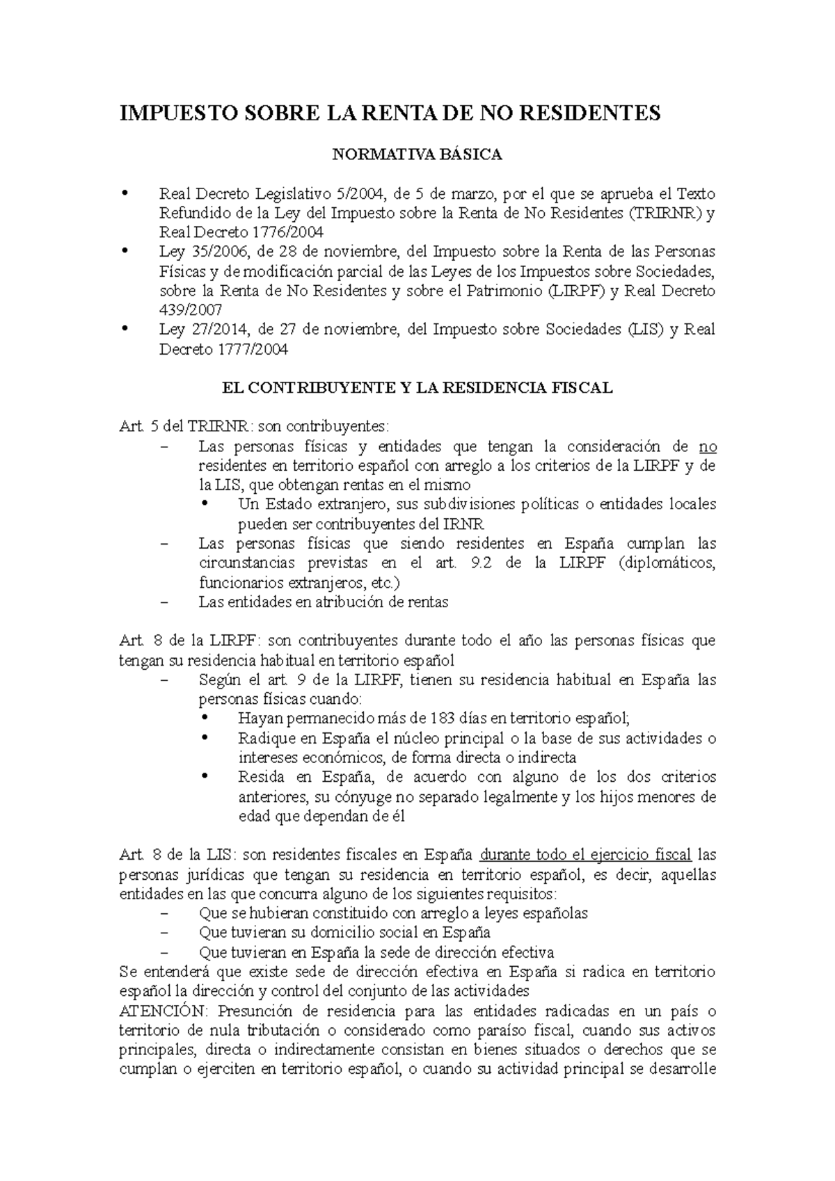 IRNR - Apuntes IRNR - IMPUESTO SOBRE LA RENTA DE NO RESIDENTES ...