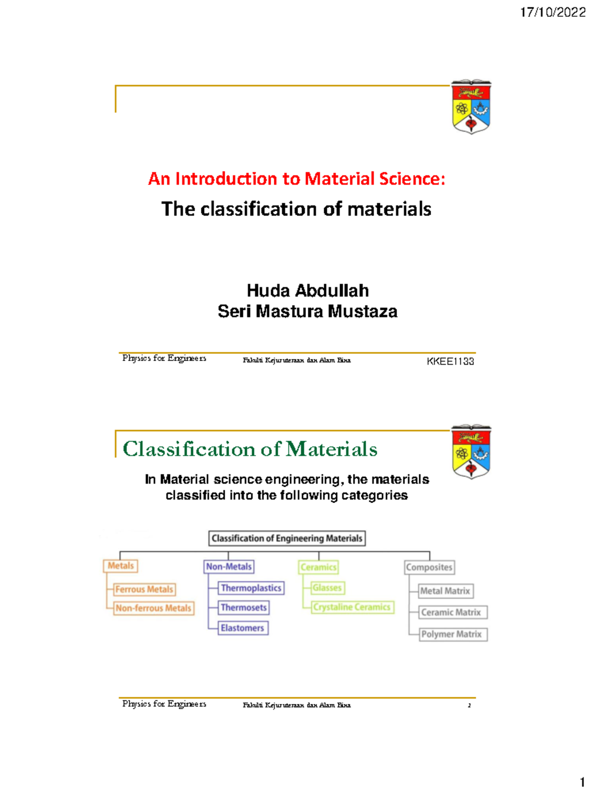 Week 1 - An Introduction to Material Science - The classification of ...