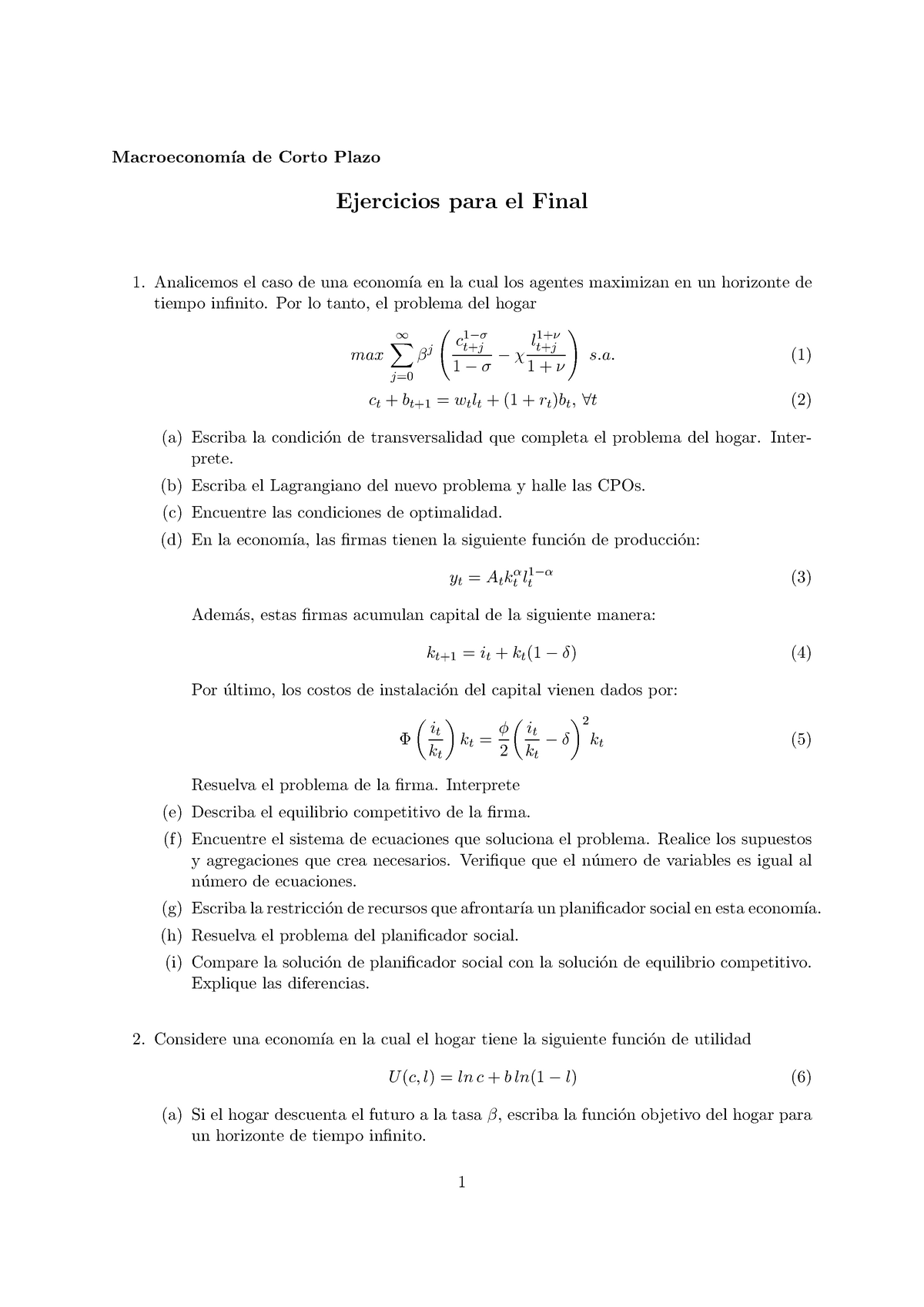 Ejercicios Final CP - Macroeconom ́ıa De Corto Plazo Ejercicios Para El ...