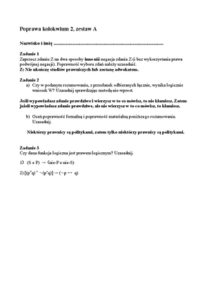 Zadania Z Logiki I Odpowiedzi - Zadanie 1 Zapisz W Języku Klasycznej ...