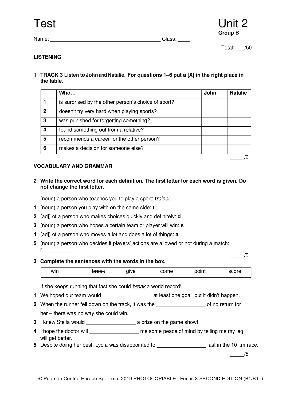 Focus 3 2E Test Unit2 Group B 1kol - Group B Name