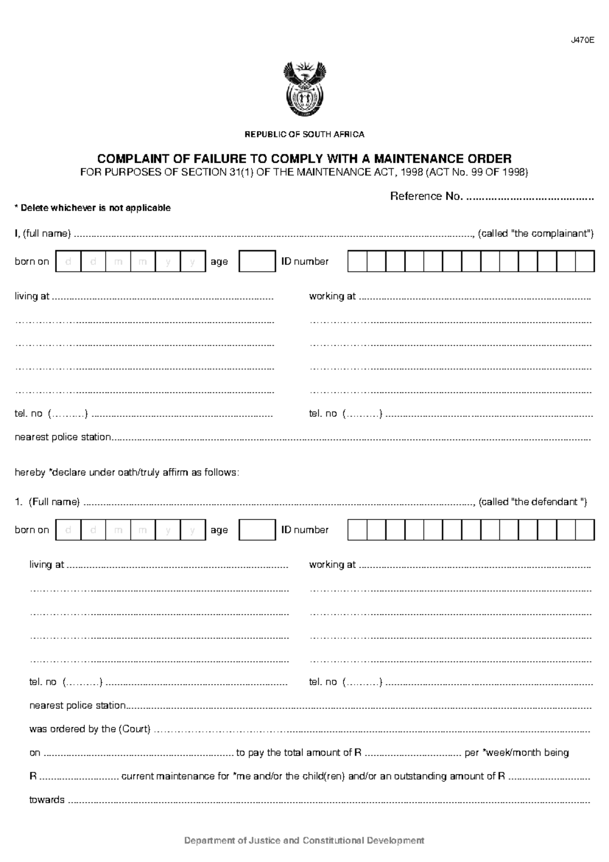 MNT Form Q Complaint OF Failure TO Comply WITH Maintenance Order ...