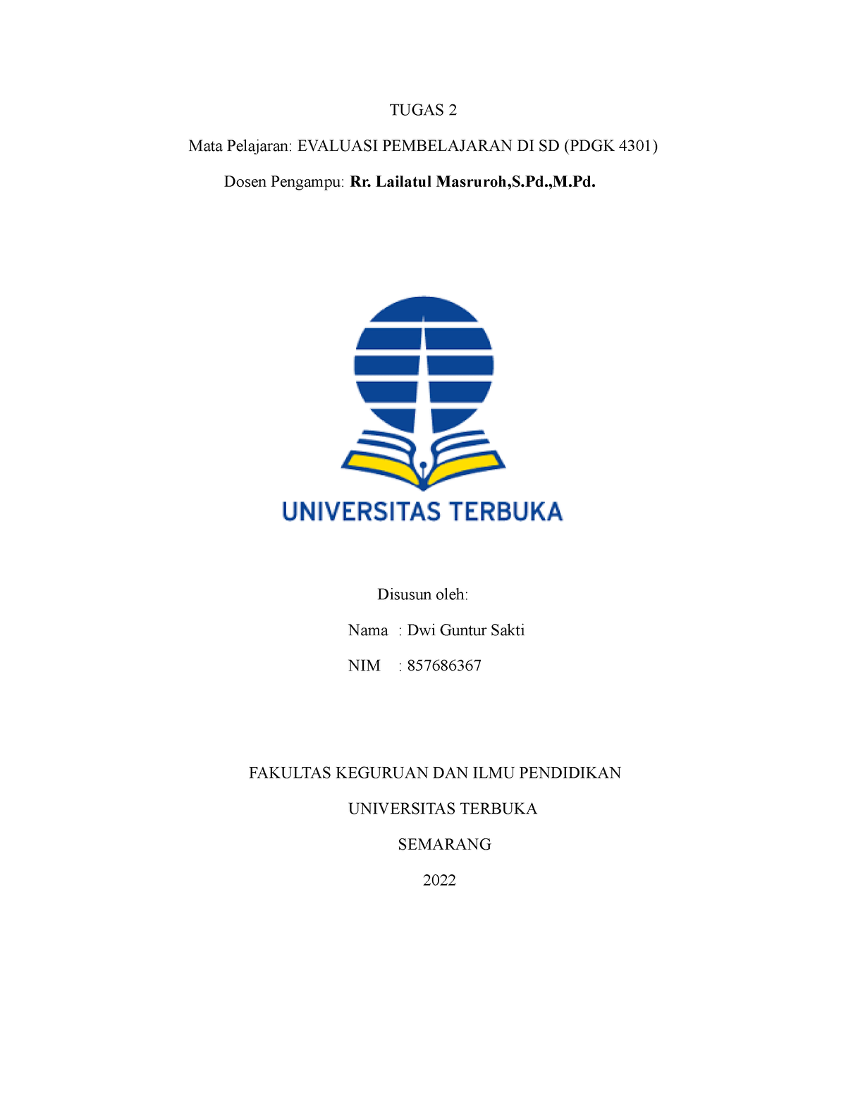 Tugas 2 Evaluasi Pembelajaran Di SD - TUGAS 2 Mata Pelajaran: EVALUASI ...