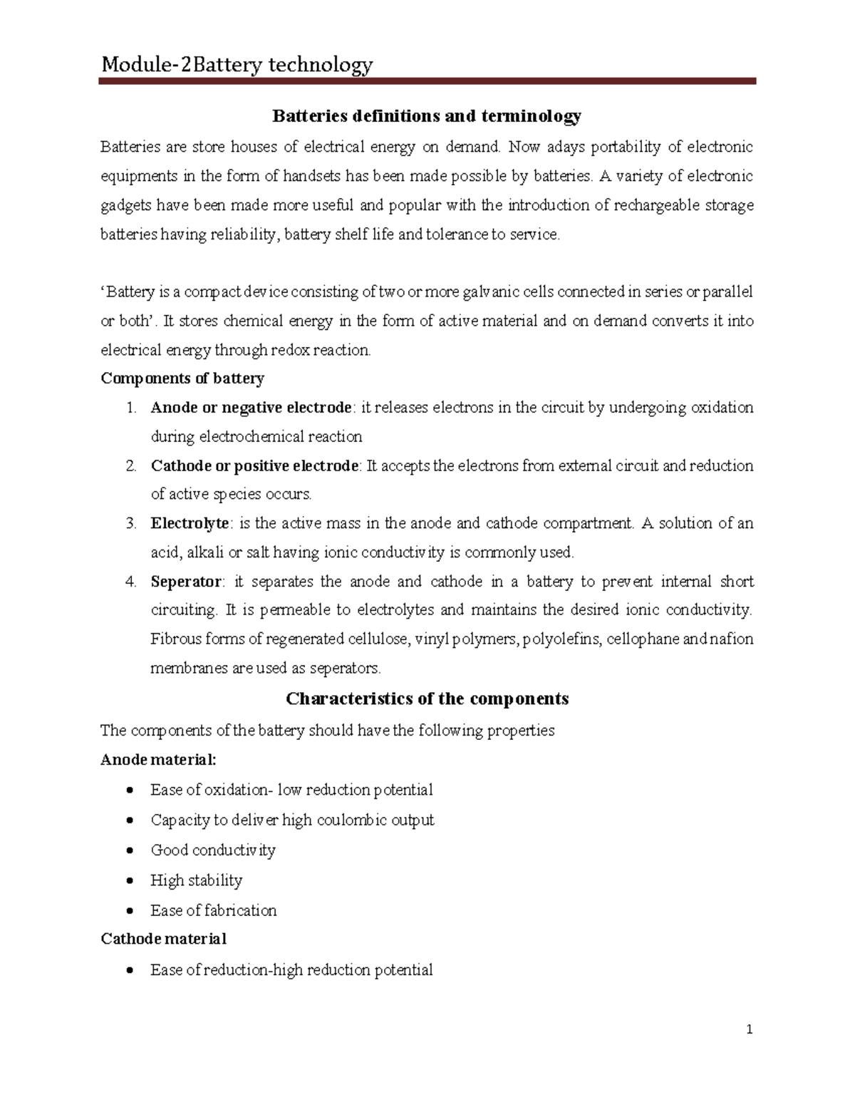 2021-22 unit2 Batteries technology - Batteries definitions and ...