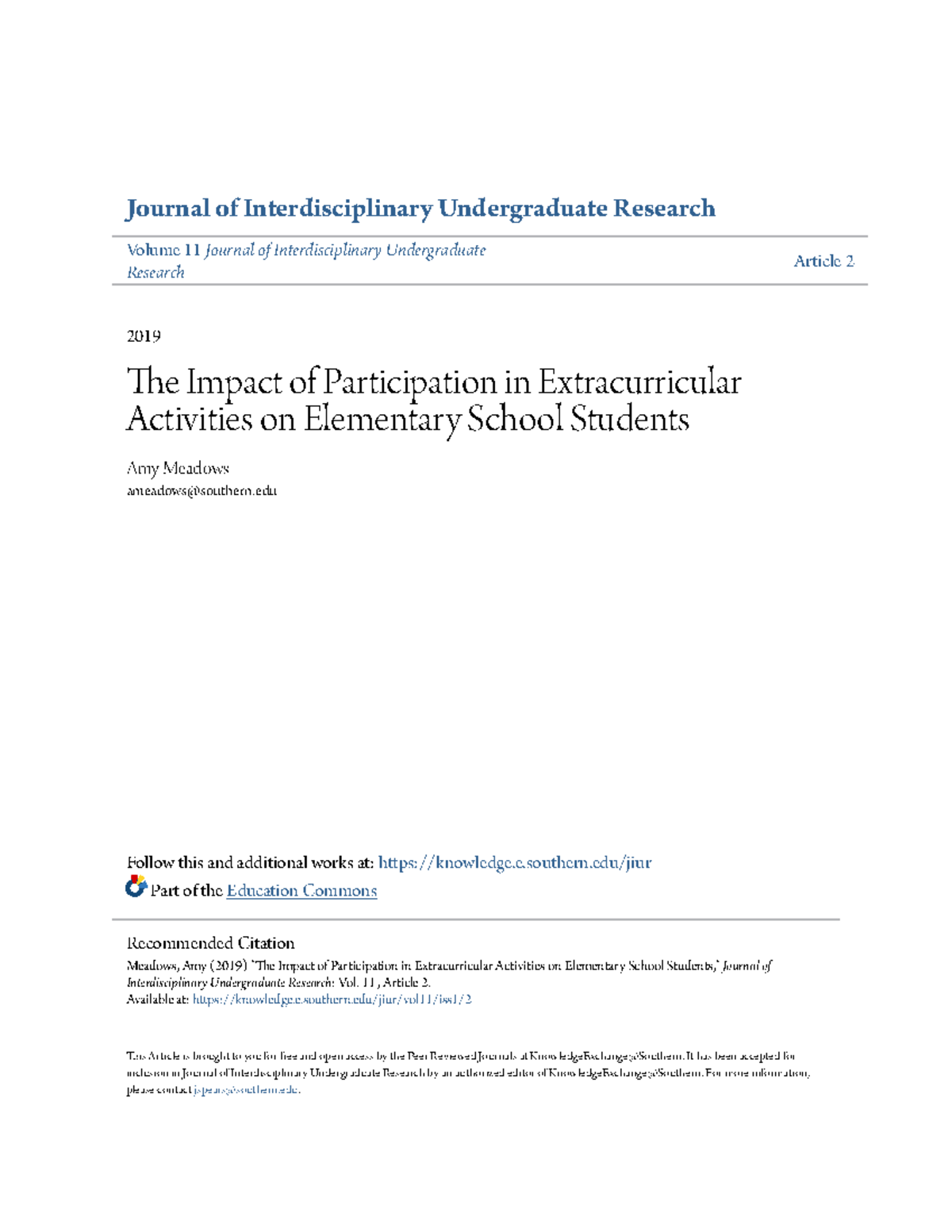 The Impact of Participation in Extracurricular Activities on Elemhe ...