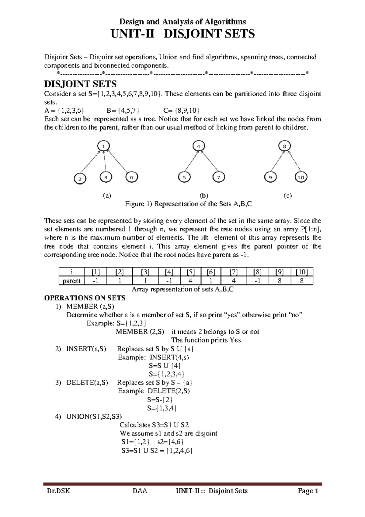 DAA unit 2 disjoint sets Design and Analysis of Algorithms