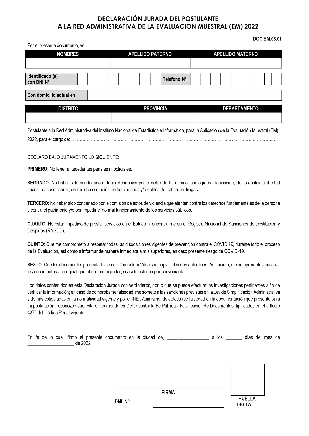 Declaración Jurada DEL Postulante - DECLARACI”N JURADA DEL POSTULANTE A ...