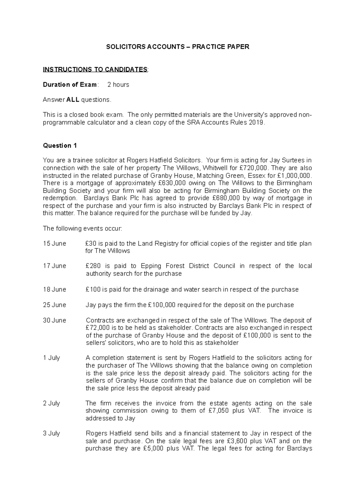Practice Paper 2021 SOLICITORS ACCOUNTS PRACTICE PAPER INSTRUCTIONS