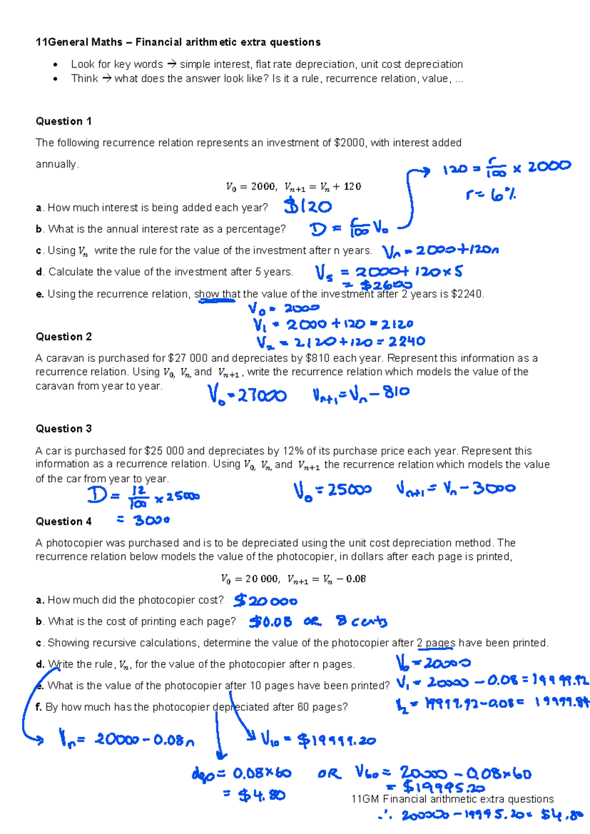11GM financial arith extra qns Solutions-3 - 11General Maths ...