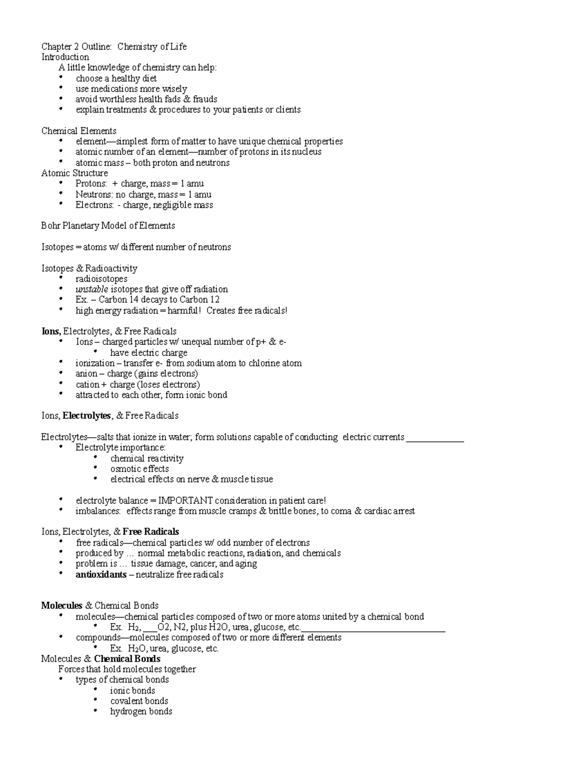 Chapter 2 Notes PDF - Dr. Matre, fall of 2022 - Chapter 2 Outline ...