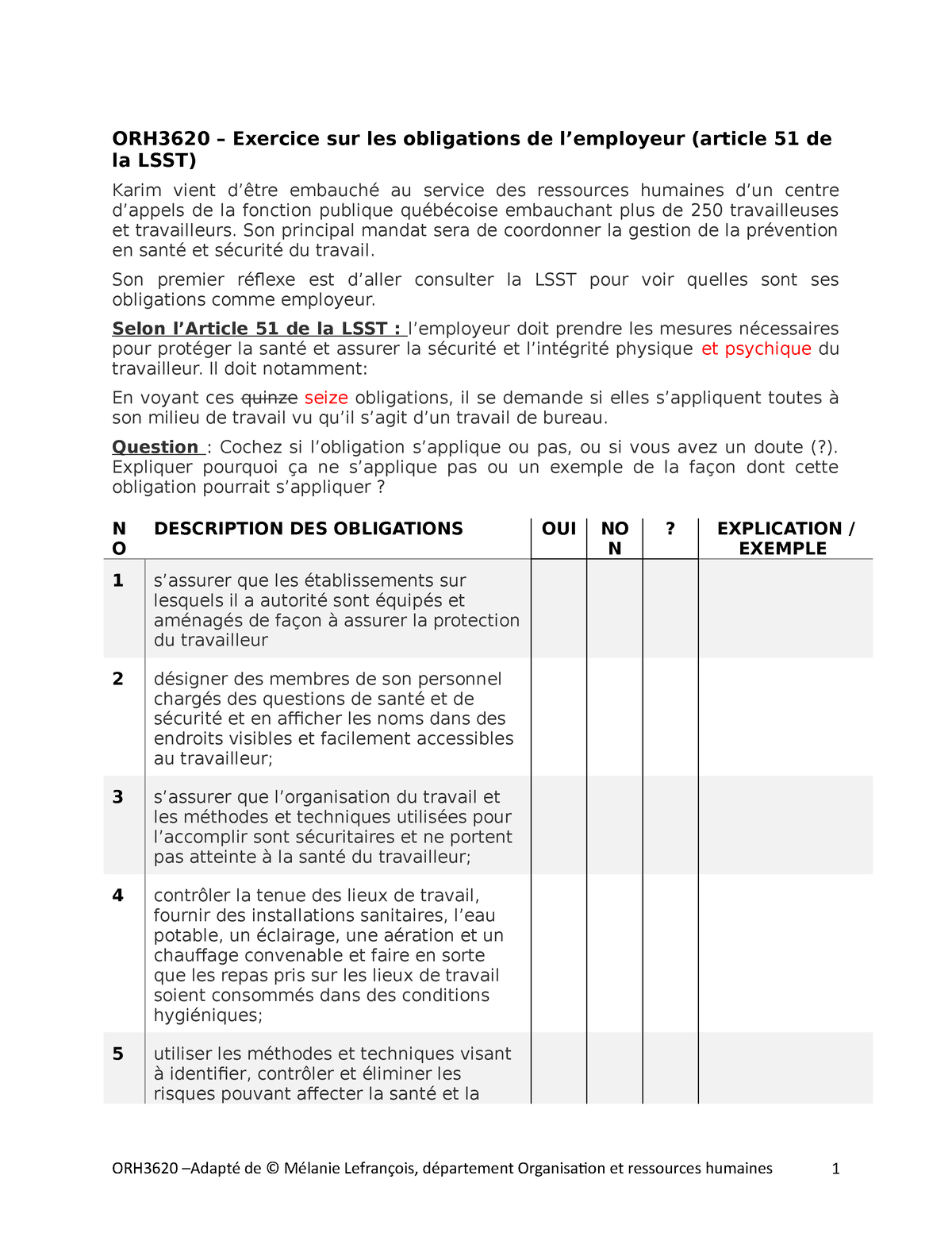 Exercice-Obligations Employeur LSST (1)-Révision Loi 2022-01-19 ...