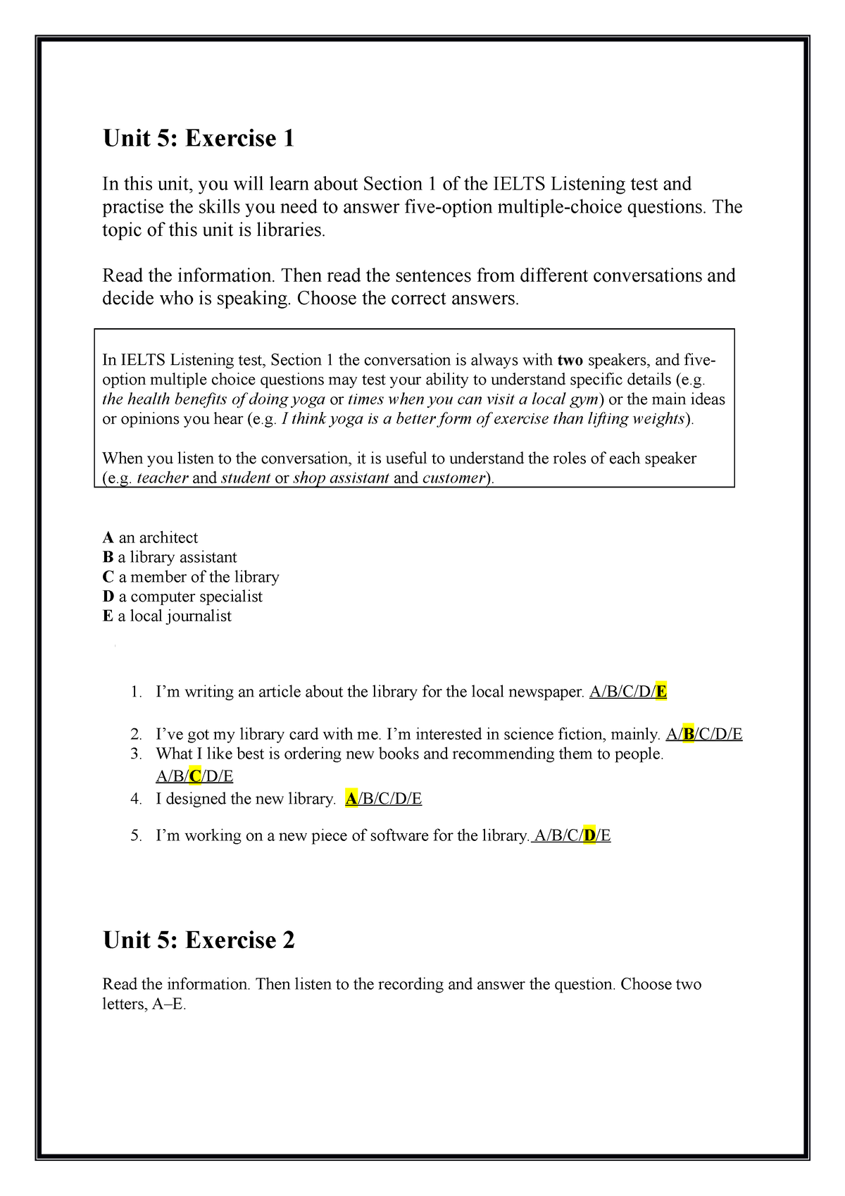 Unit 5 Listening Good for studying English and reading skills