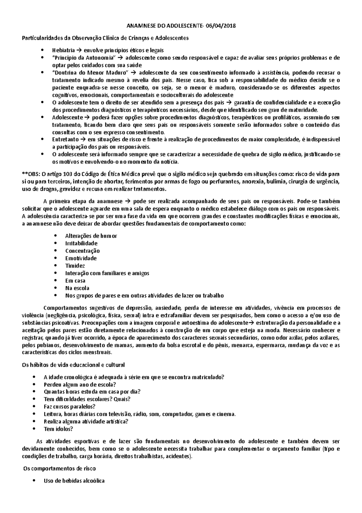 Anamnese Psicológica Adolescentes Escola Modelo