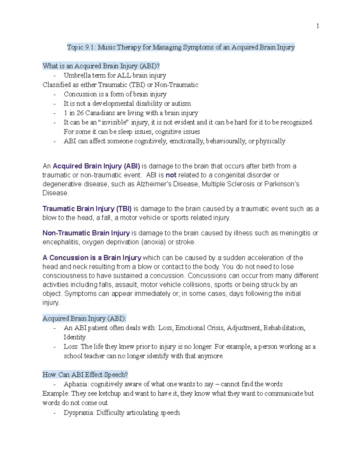 2MT3 - topic 9 - lecture notes - 1 Topic 9: Music Therapy for Managing ...