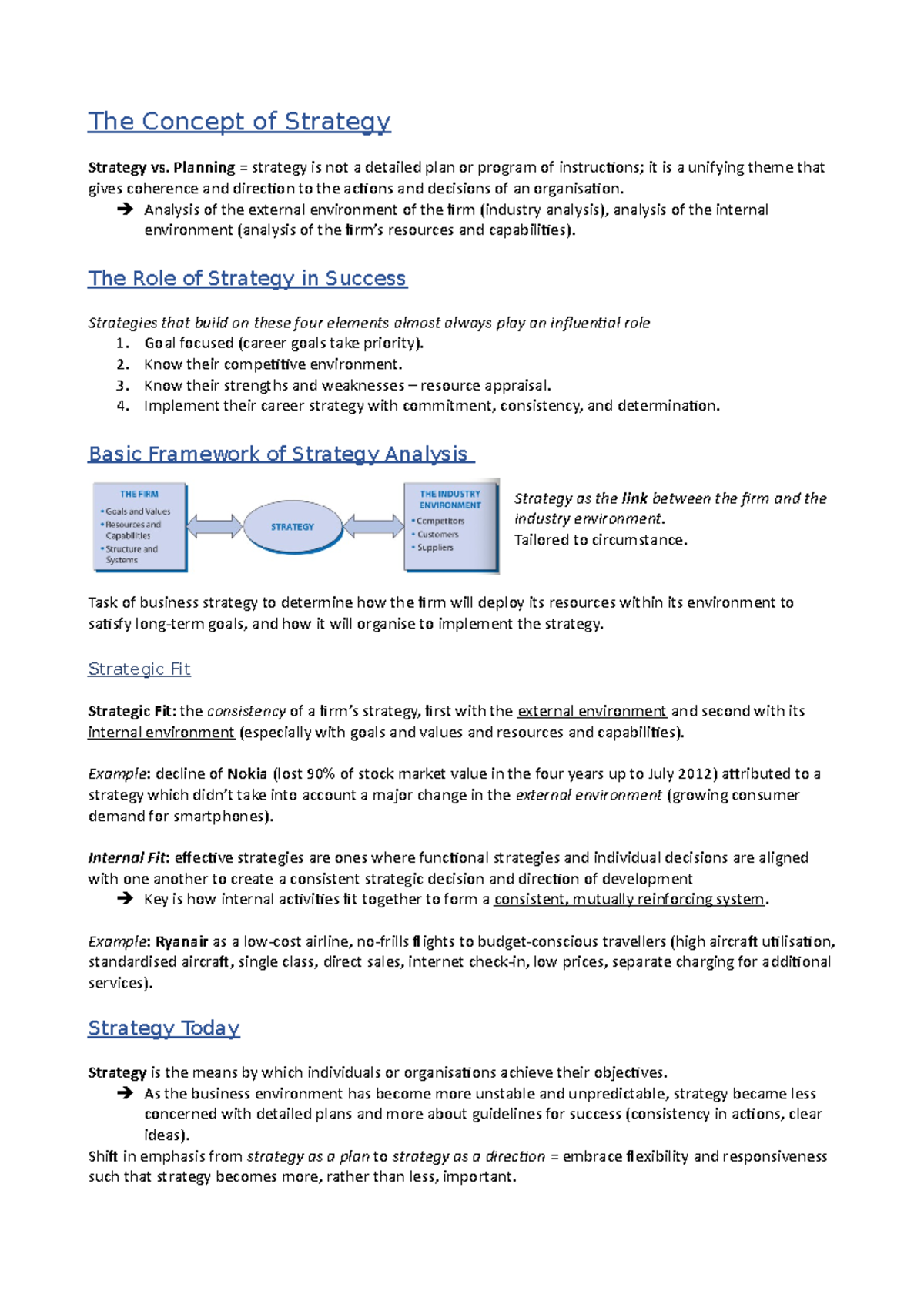 Business Strategy - Lecture Integrated Book Notes - The Concept of ...