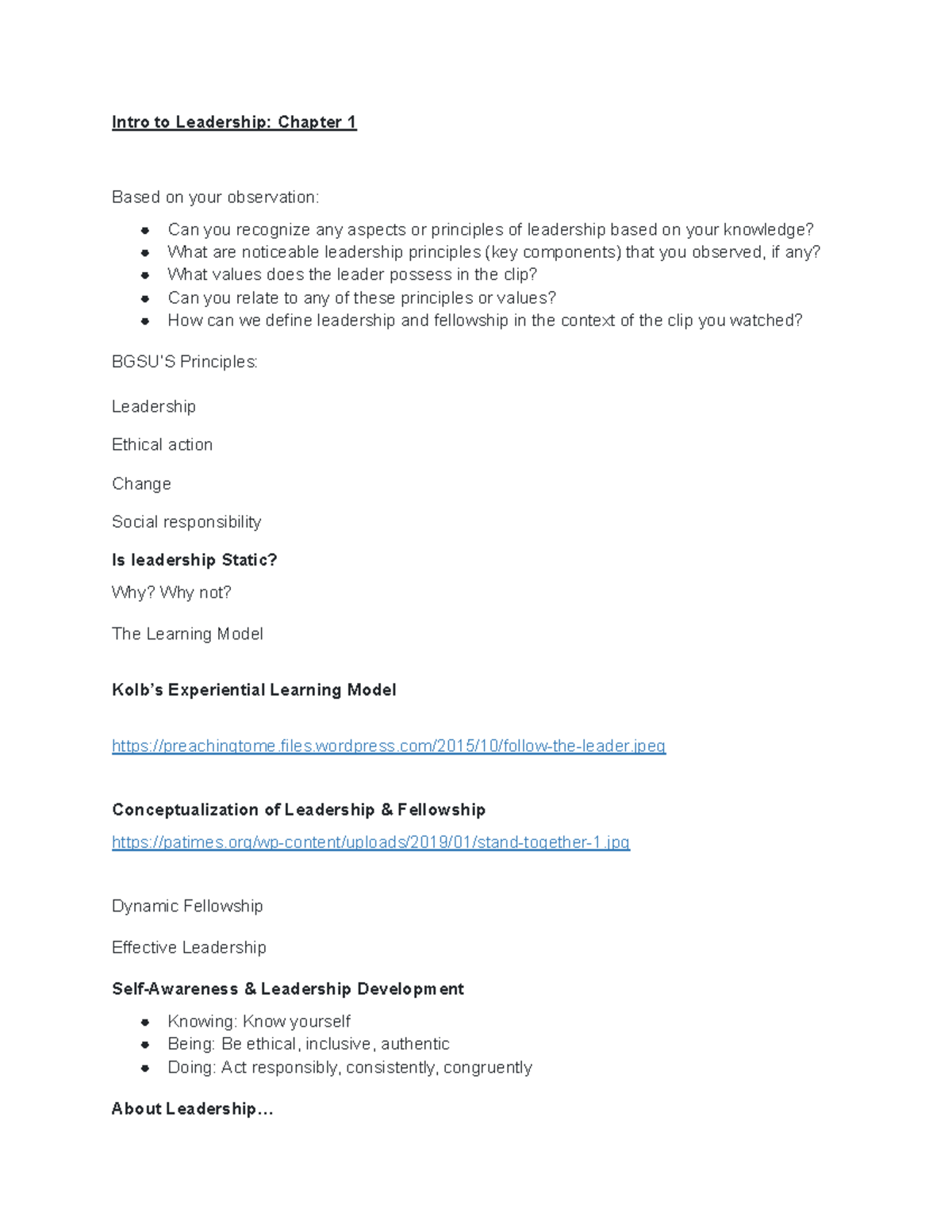 Intro To Leadership Notes - Intro to Leadership: Chapter 1 Based on ...