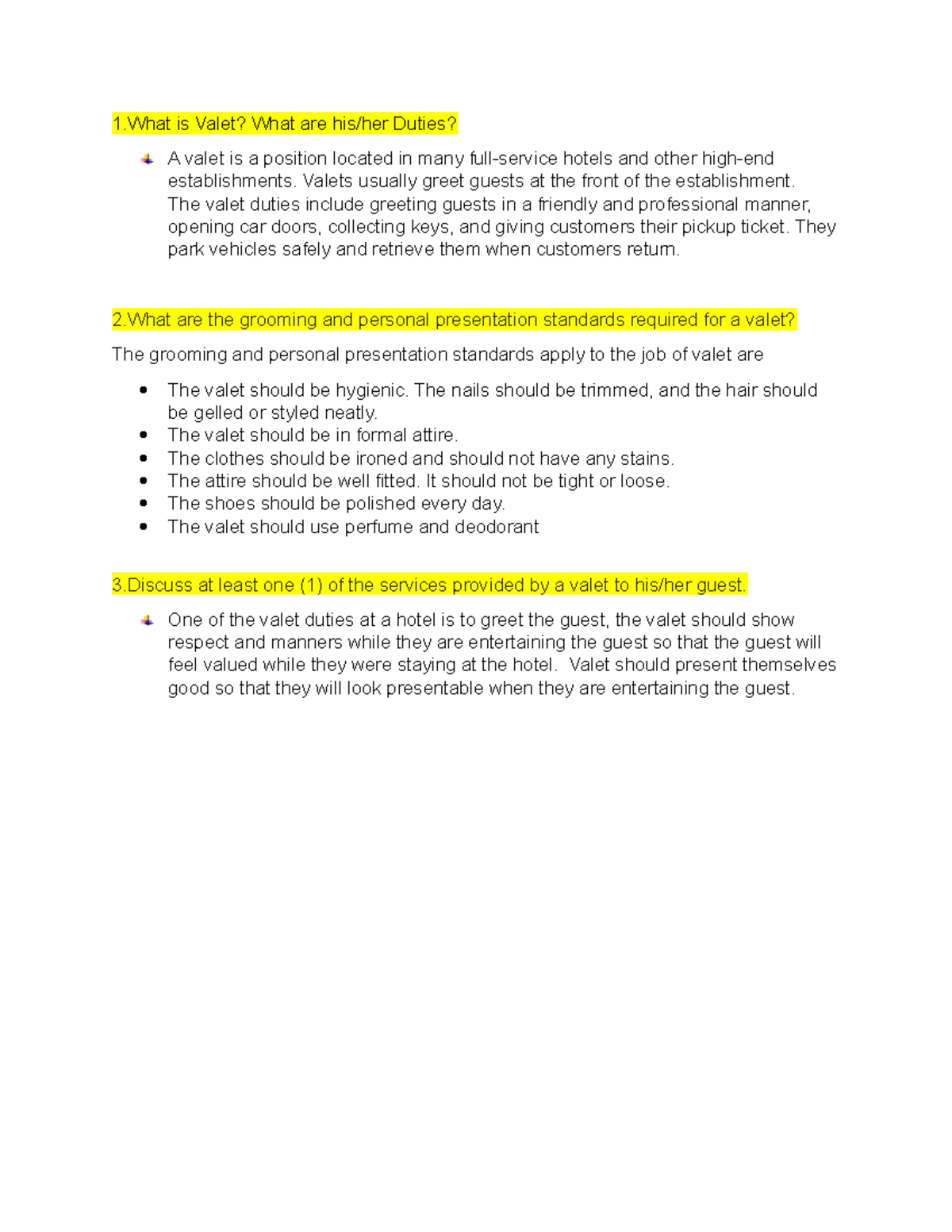 05 Laboratory Worksheet 1 Funda 1 is Valet? What are his/her Duties