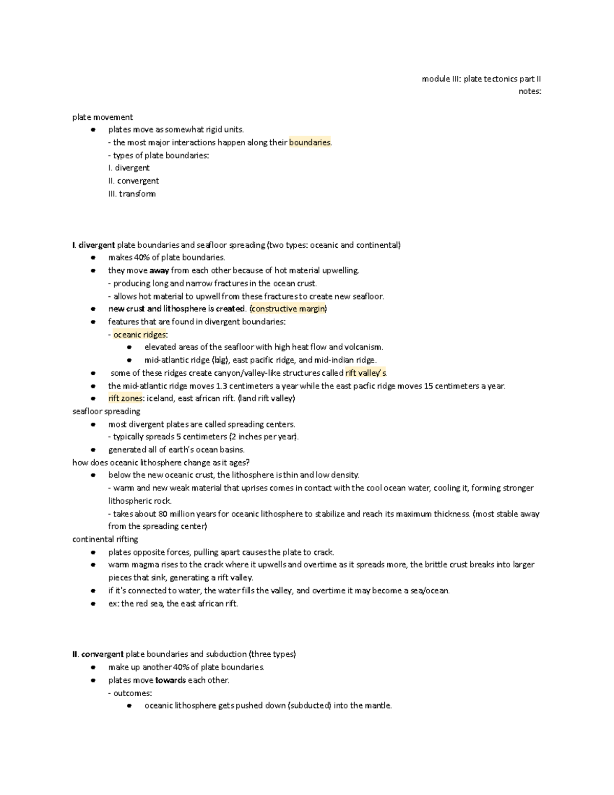 3 - Lecture notes 1 - module III: plate tectonics part II notes: plate ...