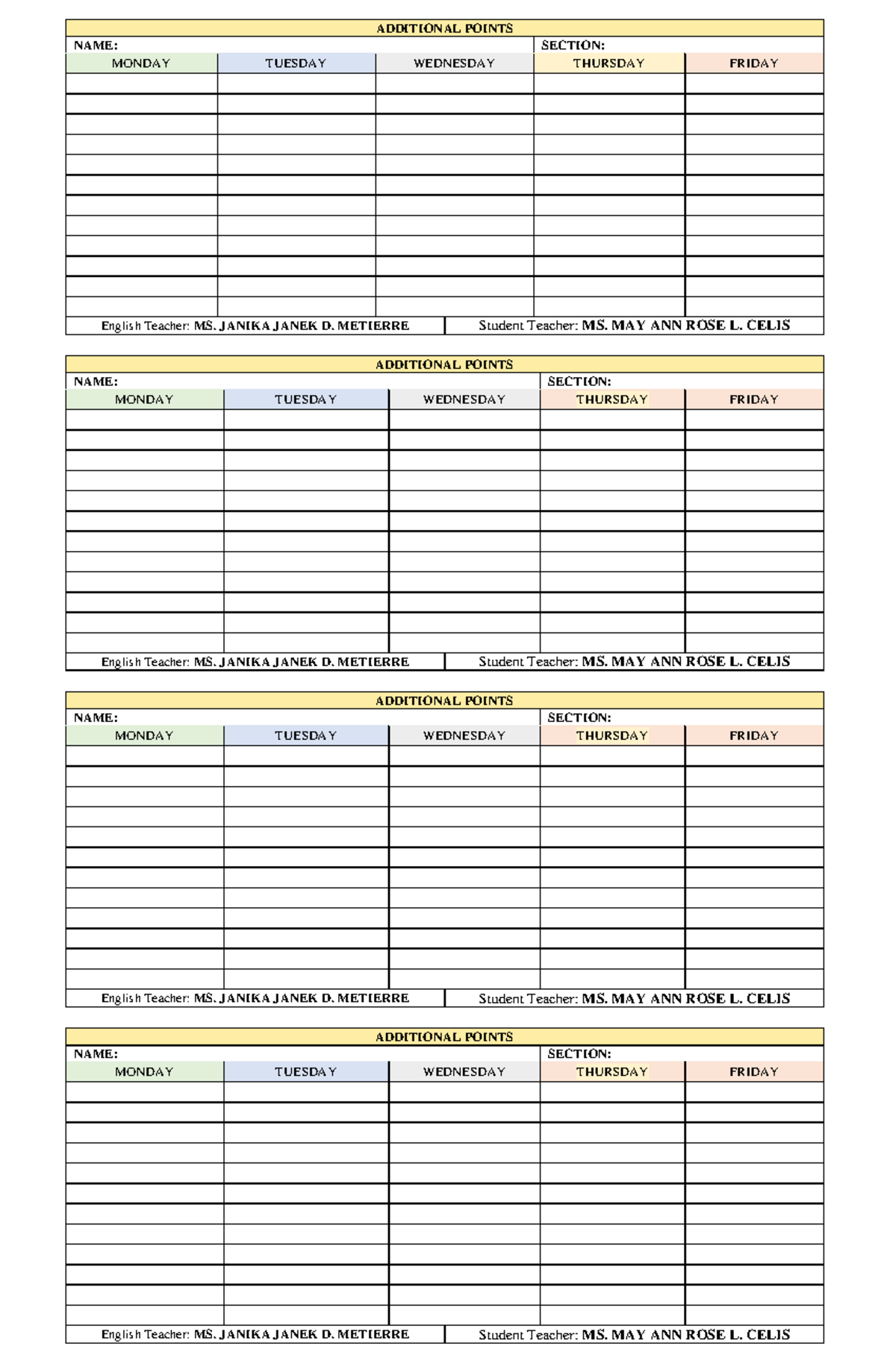 ADD Points - lecture notes - ADDITIONAL POINTS NAME: SECTION: MONDAY ...