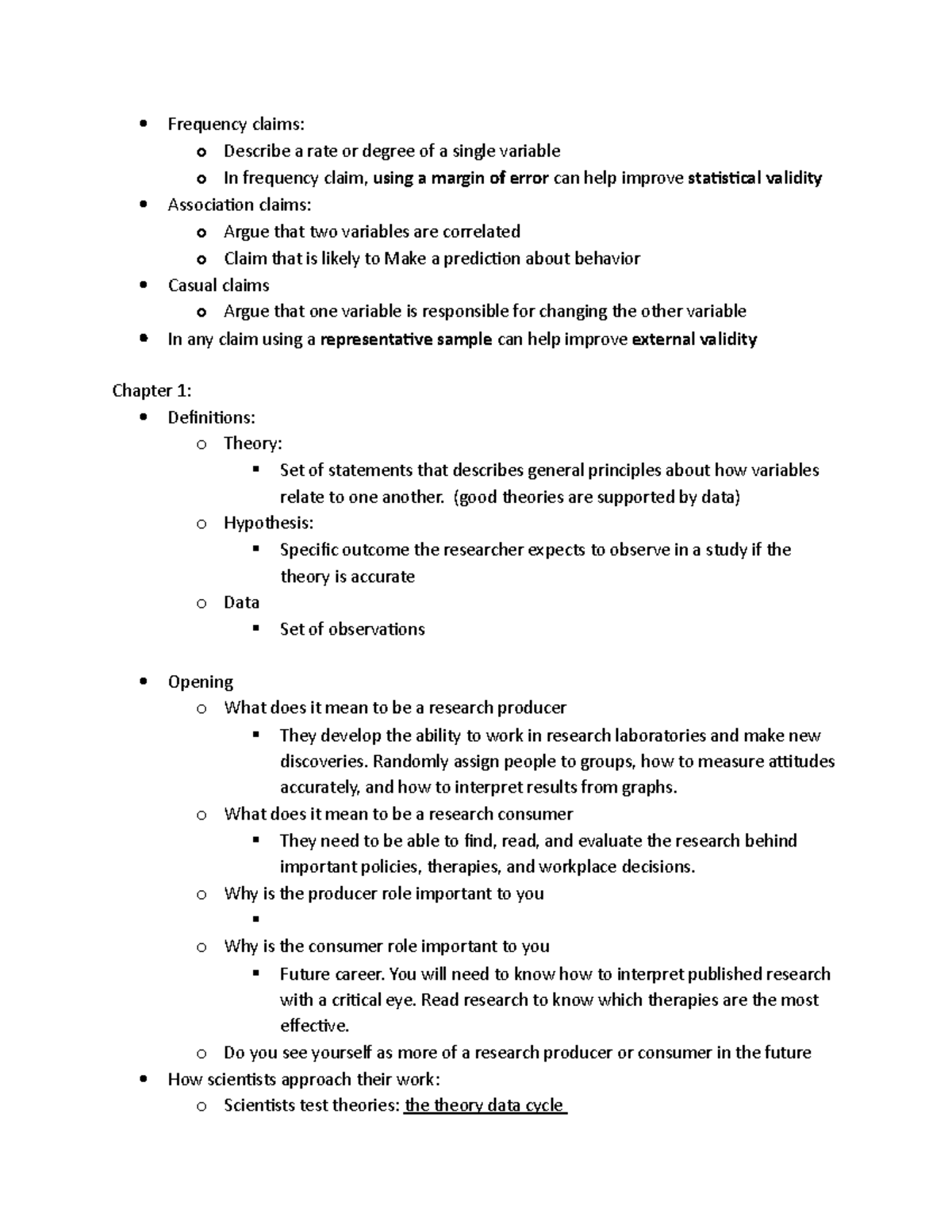 Research Methods exam 1 - Frequency claims: o Describe a rate or degree ...