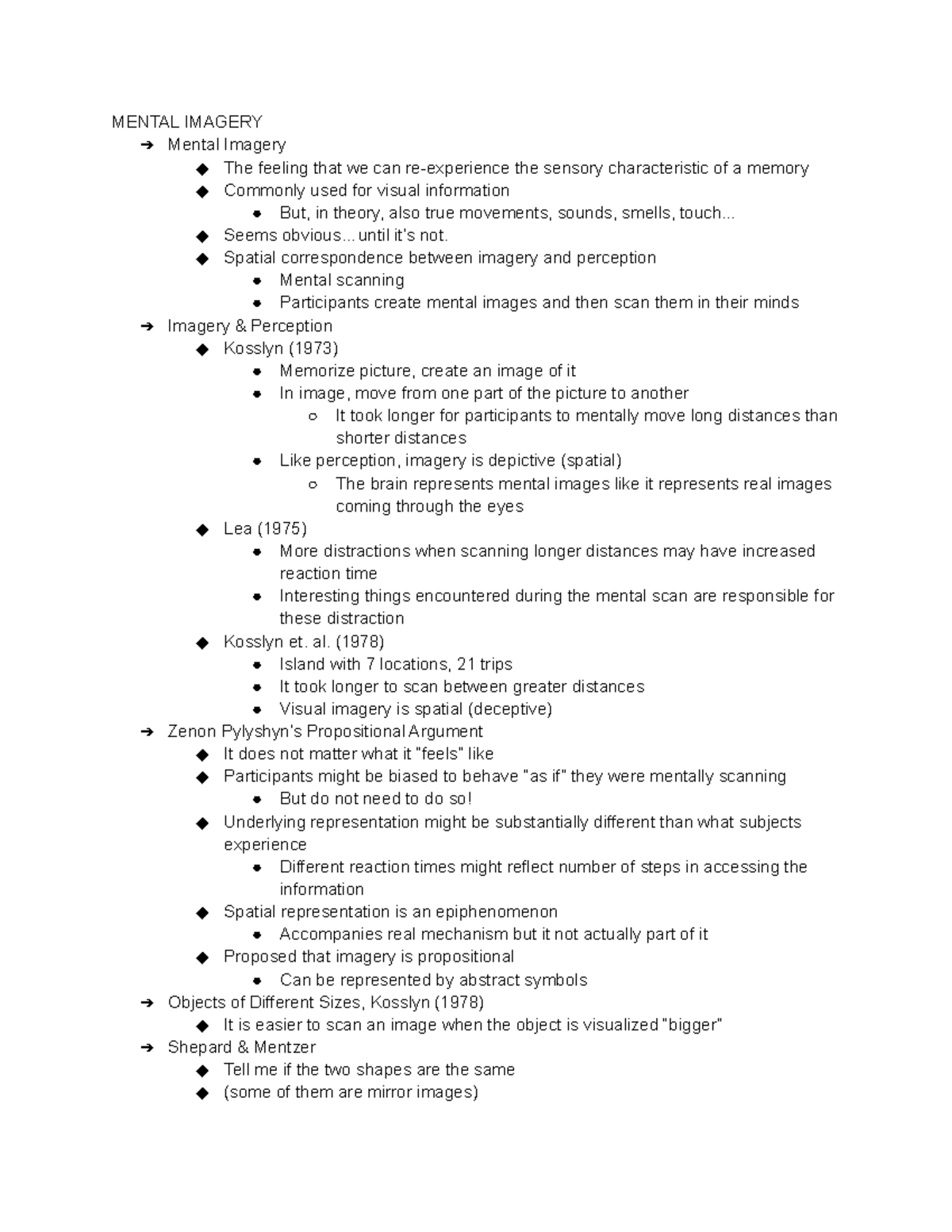 P355 Lecture 8, 01 19 - MENTAL IMAGERY Mental Imagery The feeling that ...