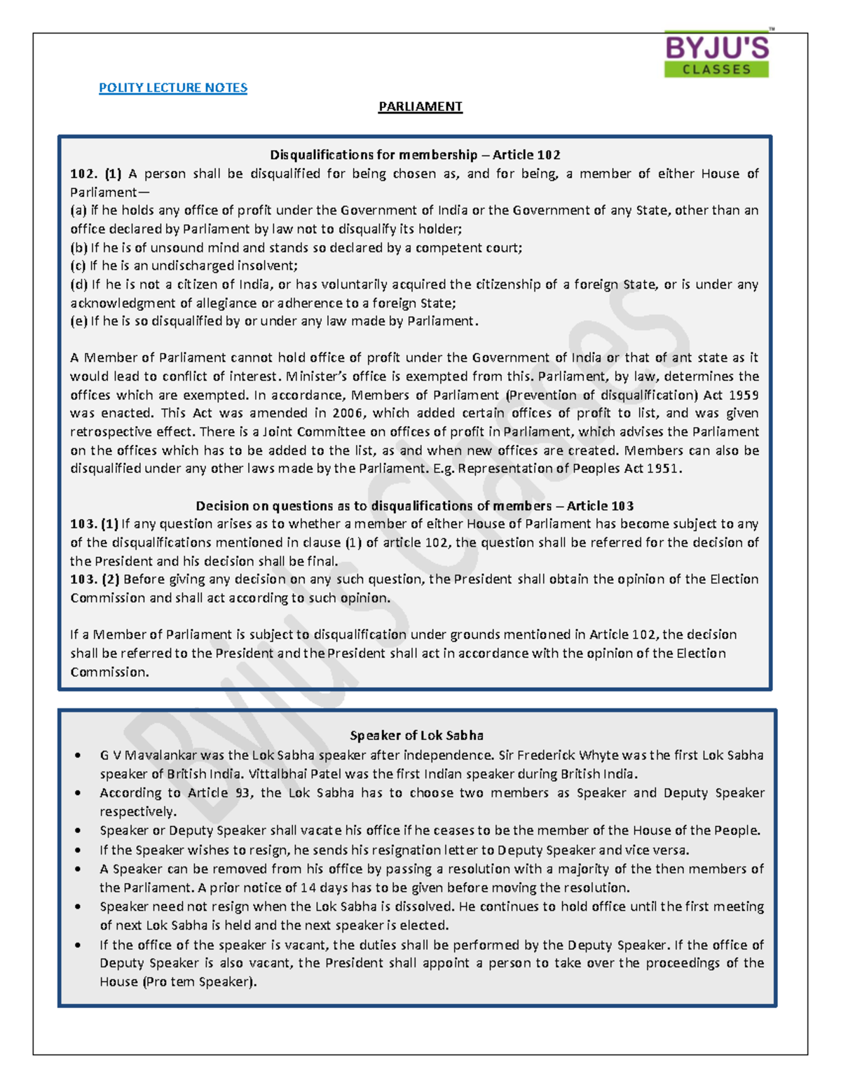 5 6106960744882897578 - POLITY LECTURE NOTES PARLIAMENT ...