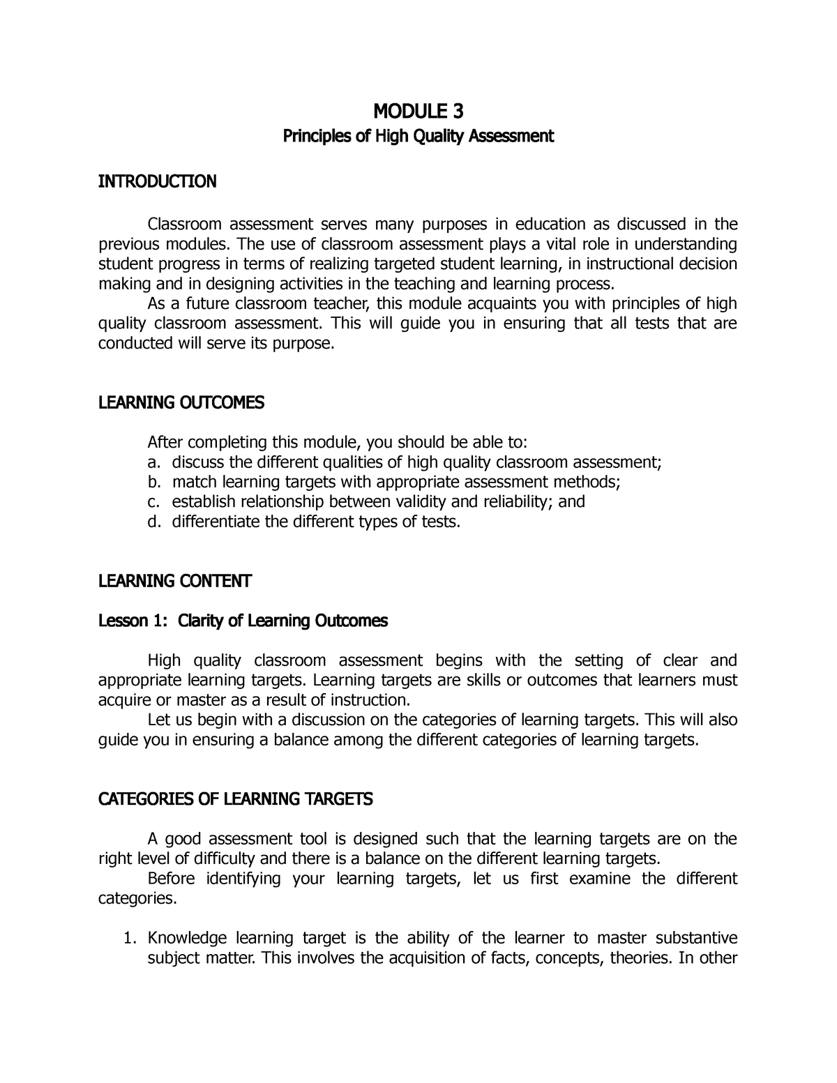 module-3-principles-of-high-quality-assessment-bsed-math-studocu