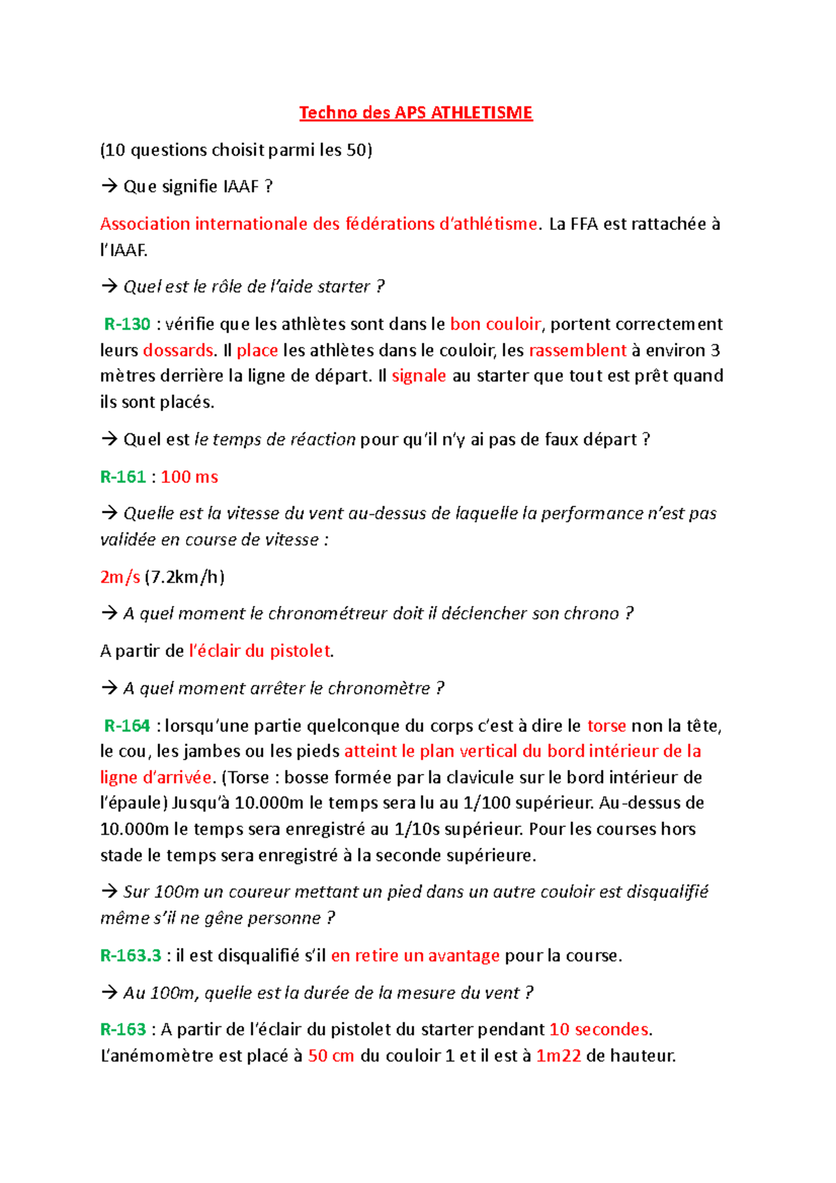 APS athlétisme partie 1 - Techno des APS ATHLETISME (10 questions ...