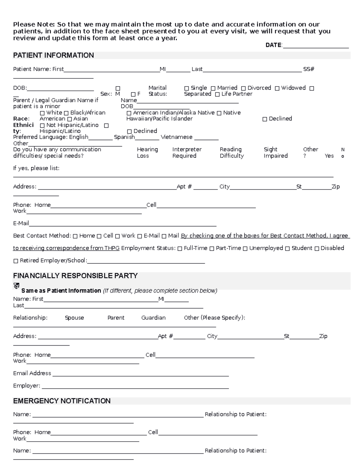 Patient Registration Form 06 - Please Note: So that we may maintain the ...